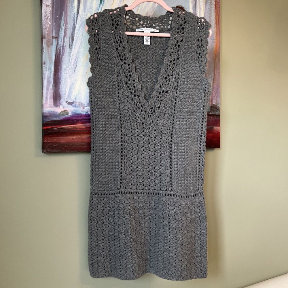 Diane Von Furstenberg Size S Gray Crochet Knit Tunic Sweater Dress Wool